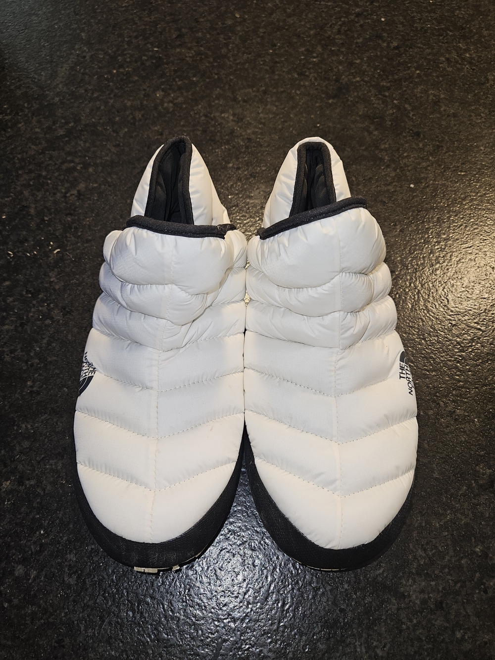 The North Face White Quilted Puffer Slip-On Slippers with Black Trim - Picture 3 of 5